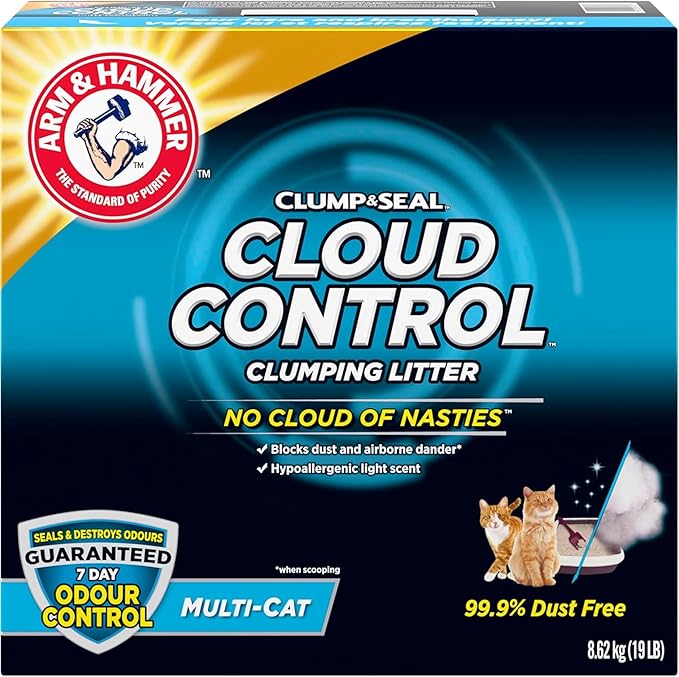 ARM & HAMMER Cat Litter, Clump & Seal, Cloud Control, Multi-Cat, 7 Days of Odour Control, Dust Free, Clumping Clay Litter, 8.62kg (Pack of 1)